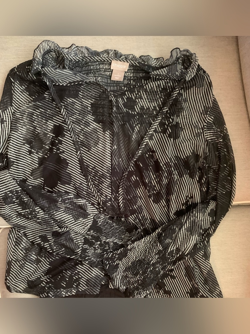 Chico's Black and White Sheer Patterned Top